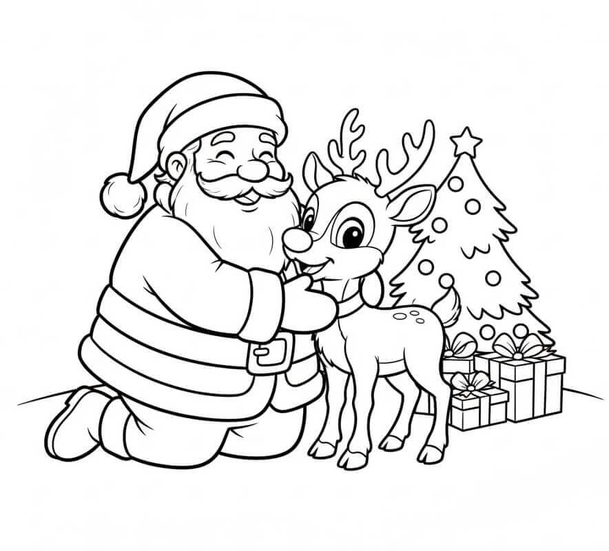 Målarbild Jultomten och Rudolf