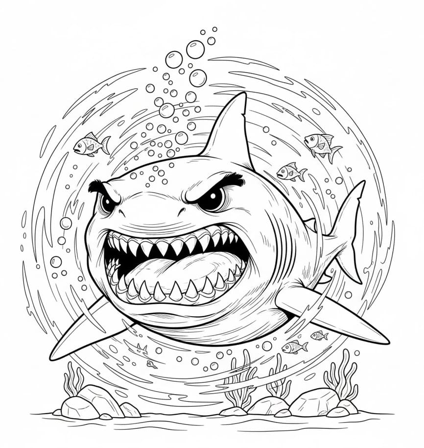 Målarbild Läskig Megalodon