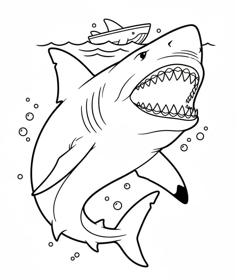 Målarbild Megalodon Attackerar