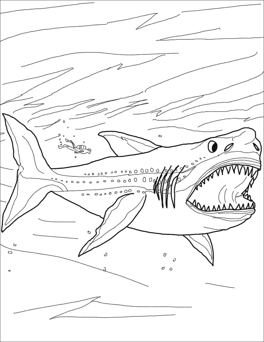 Målarbild Megalodon Gratis för Barn