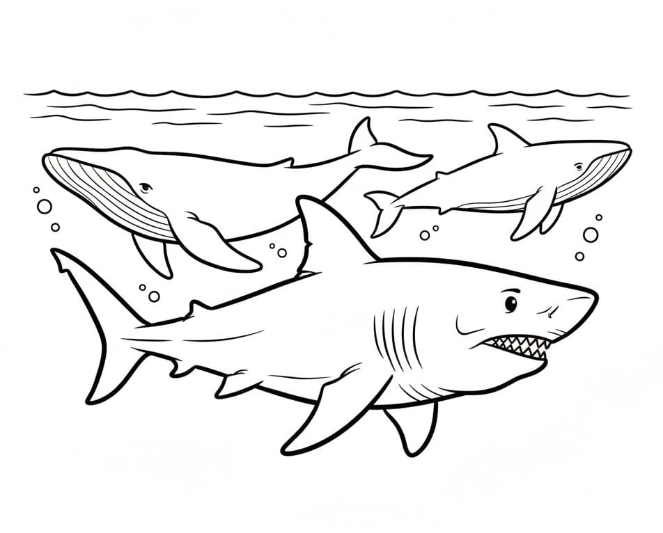 Målarbild Megalodon och valar