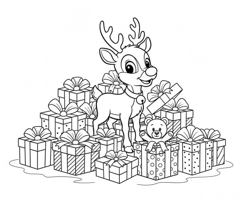 Målarbild Rudolf med presenter