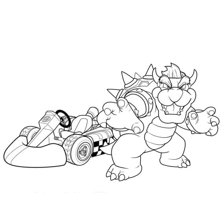 Målarbild Bowser i Mario Kart-action