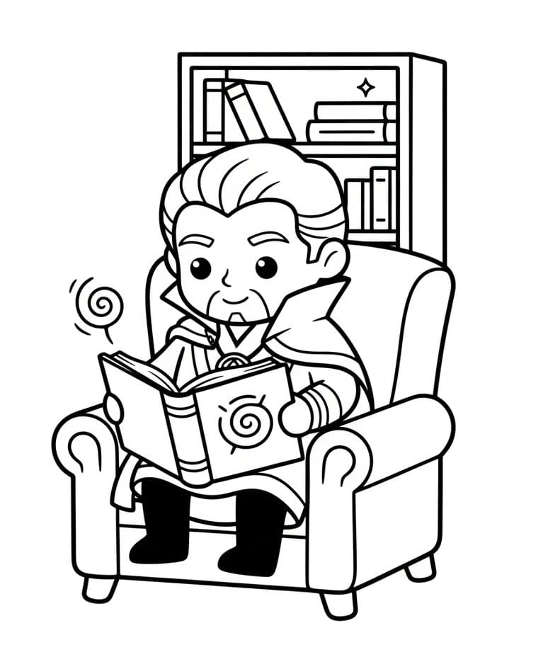 Målarbild Doctor Strange läser bok
