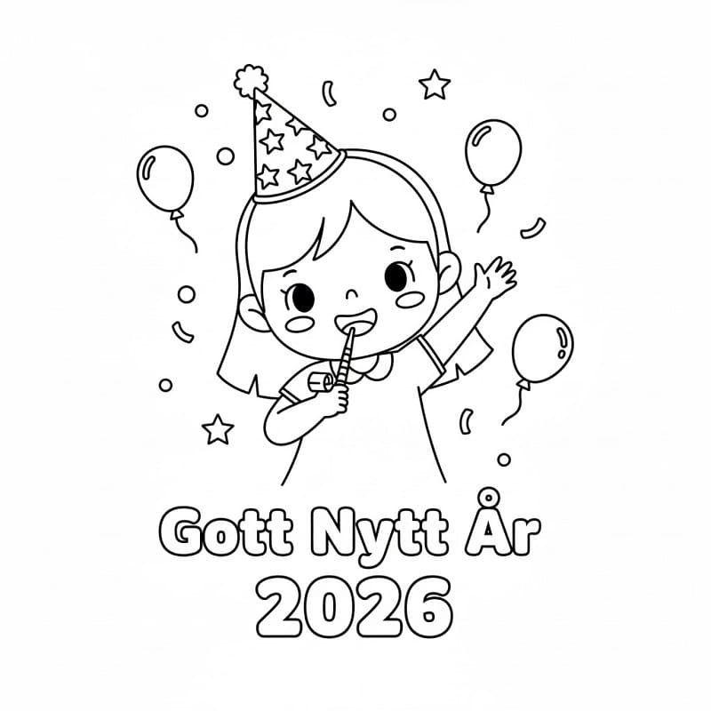 Målarbild Flicka med Gott Nytt År 2026