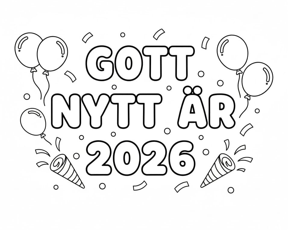 Målarbild Gott Nytt År 2026 Gratis Utskrivbar