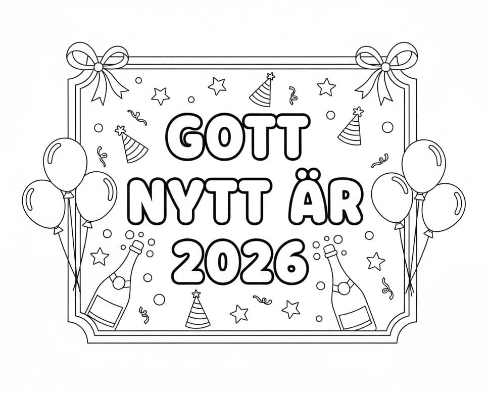 Målarbild Gott Nytt År 2026 Utskrivbar