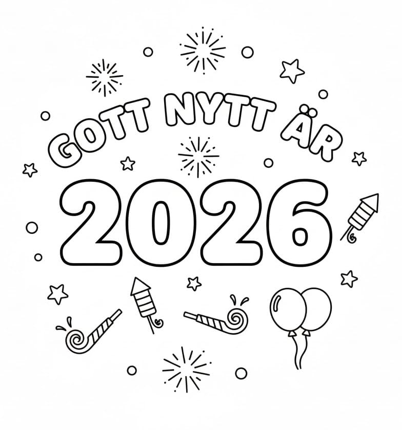 Målarbild Gott Nytt År 2026 för 4-åriga Barn