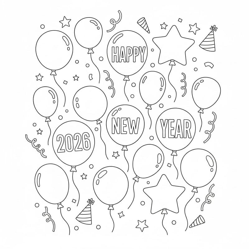 Målarbild Gott nytt år 2026 ballonger