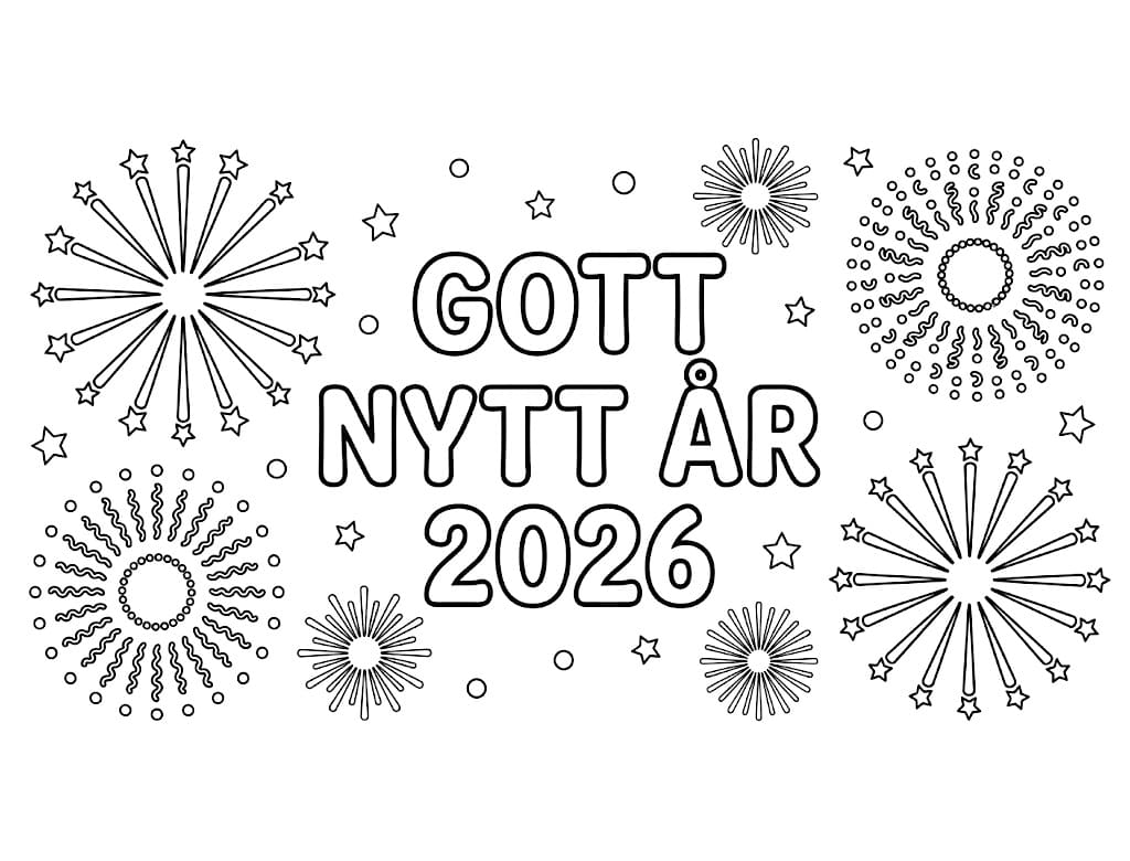 Målarbild Gott nytt år 2026 fyrverkerier