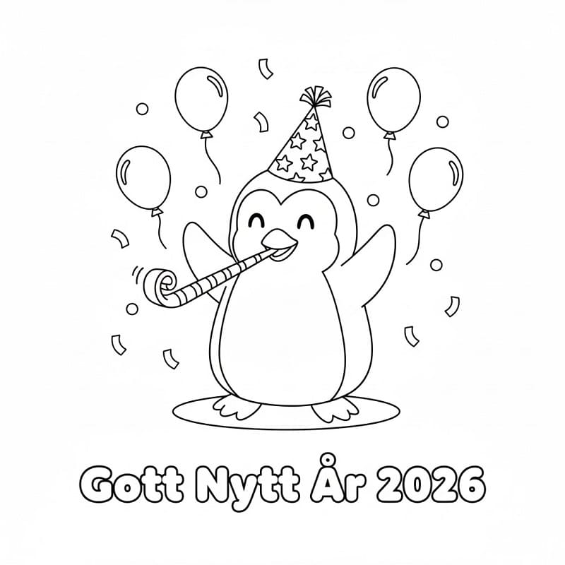 Målarbild Gott nytt år 2026 med pingvin