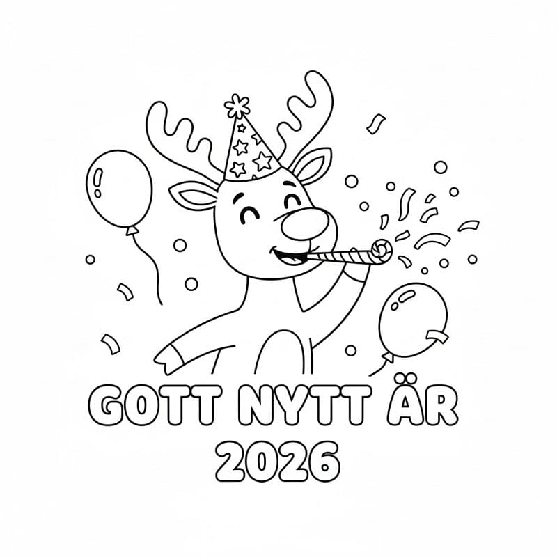 Målarbild Gott nytt år 2026 med renar