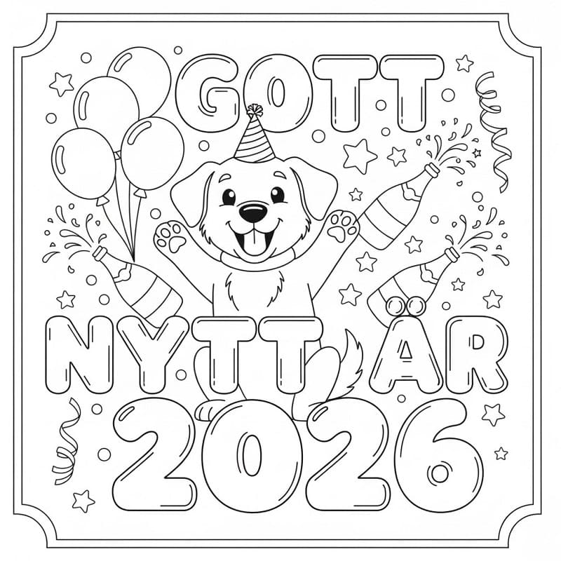 Målarbild Hund med Gott Nytt År 2026