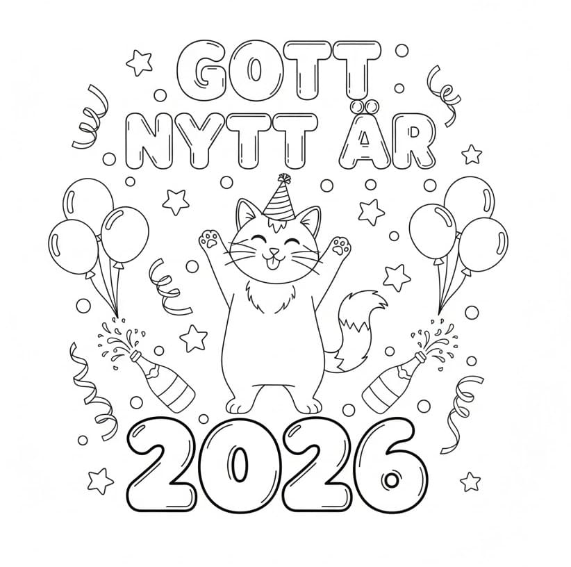 Målarbild Katt med Gott Nytt År 2026