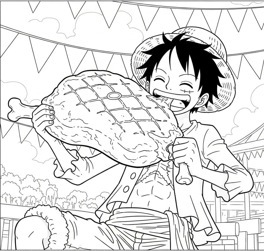 Målarbild Luffy äter kött