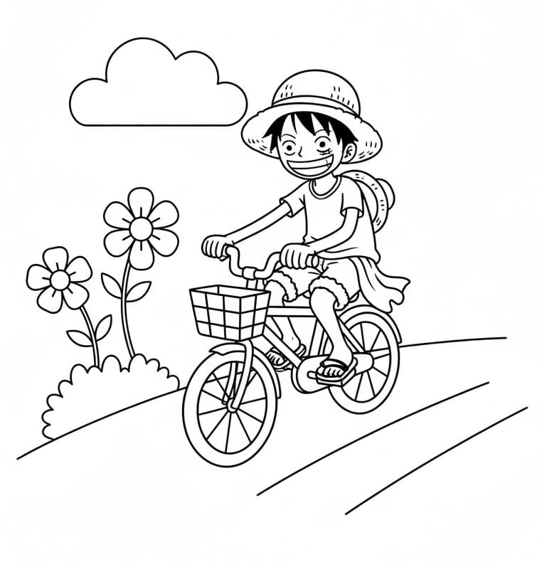 Målarbild Luffy cyklar