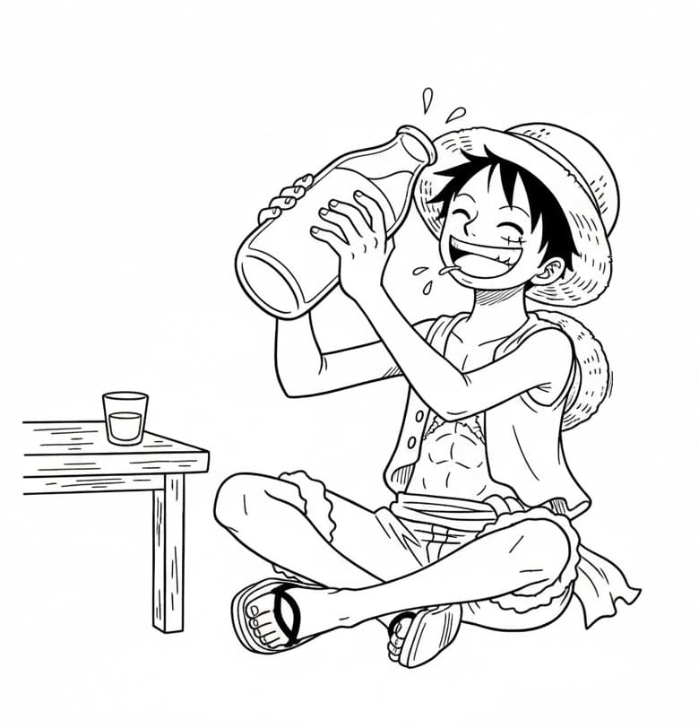 Målarbild Luffy dricker mjölk
