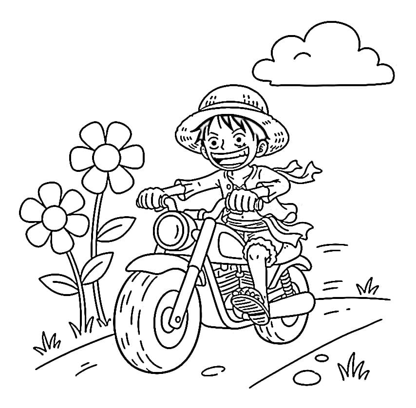 Målarbild Luffy kör motorcykel