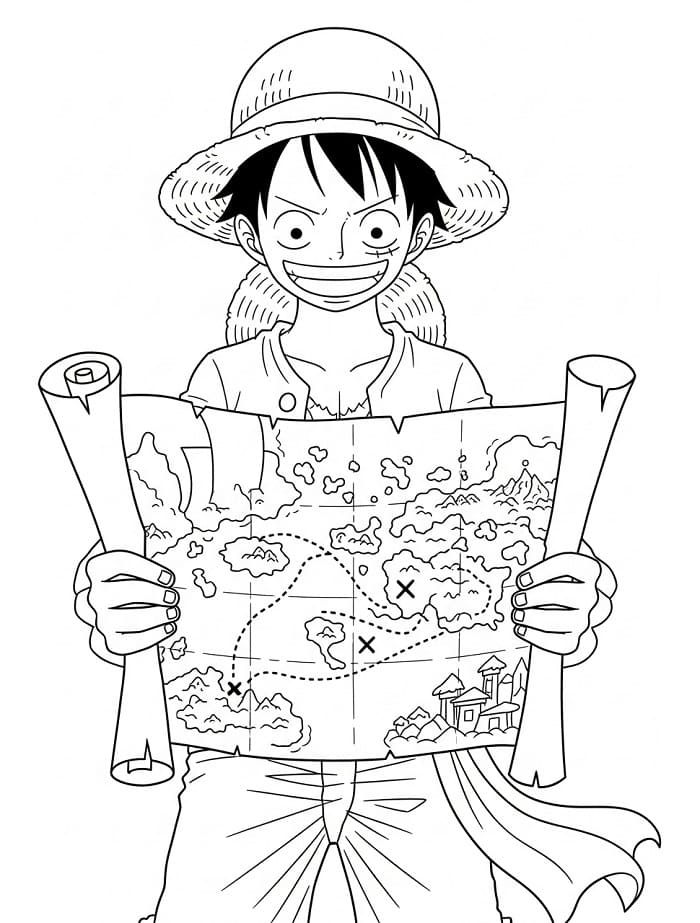 Målarbild Luffy med skattkarta
