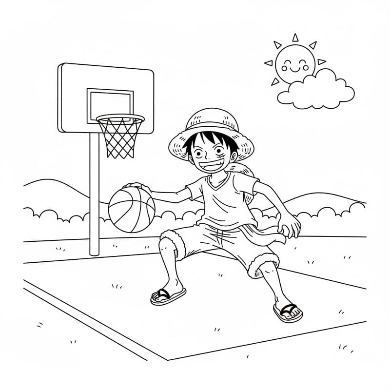 Målarbild Luffy spelar basket