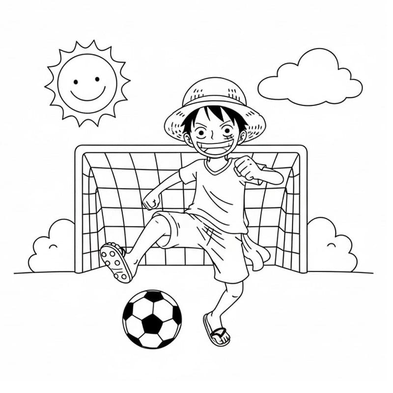 Målarbild Luffy spelar fotboll