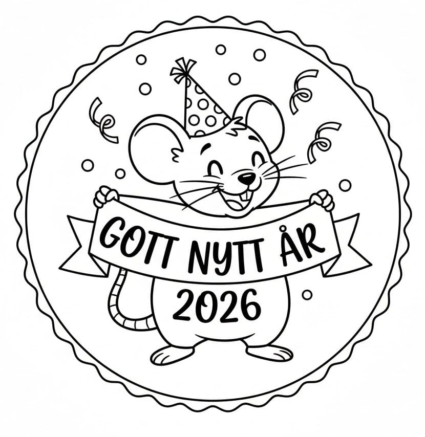 Målarbild Mus med Gott Nytt År 2026