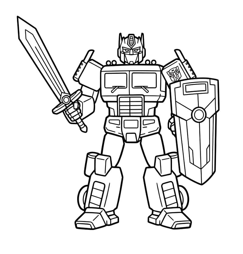 Målarbild Optimus Prime med svärd och sköld