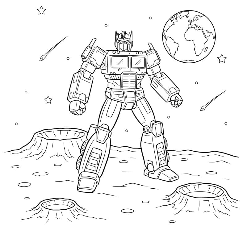 Målarbild Optimus Prime på Månen