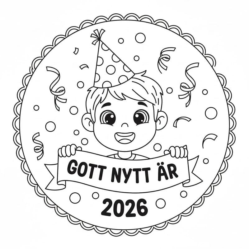 Målarbild Pojke med Gott Nytt År 2026