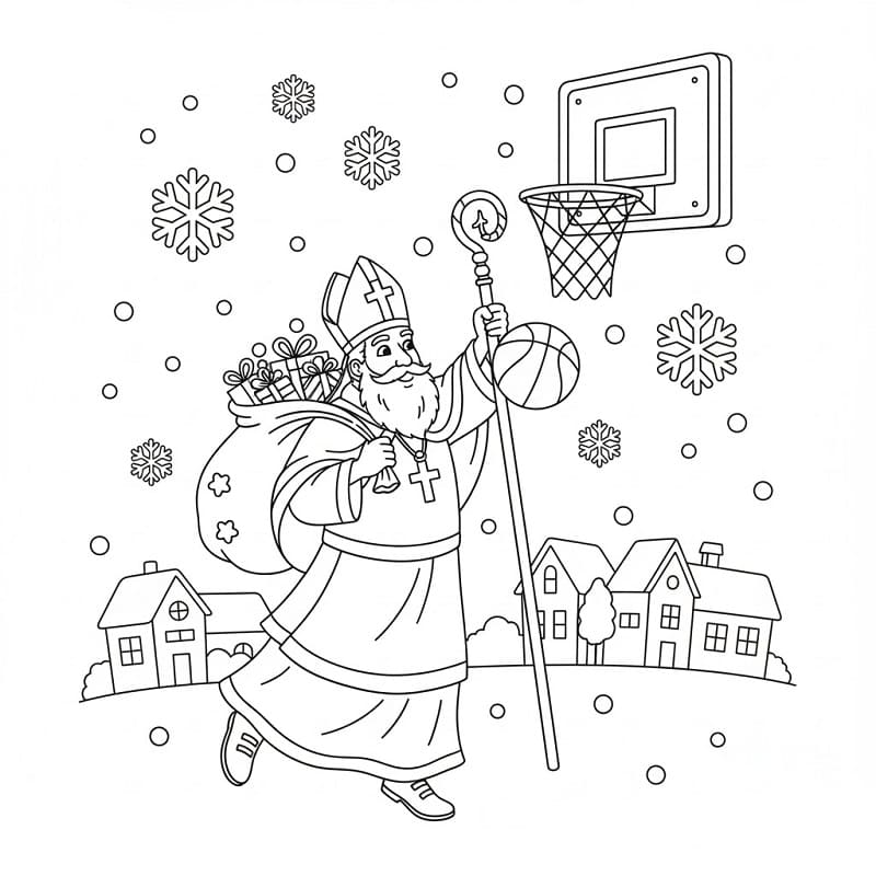 Målarbild Saint Nicholas spelar basket