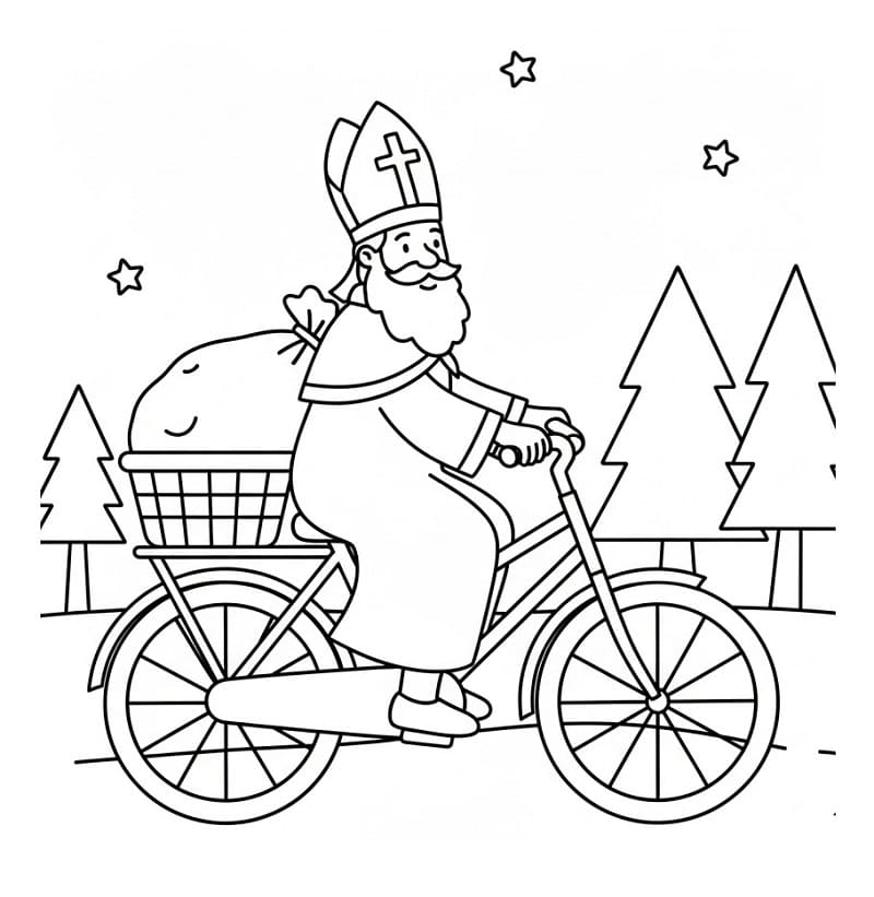 Målarbild Sankt Nikolaus cyklar