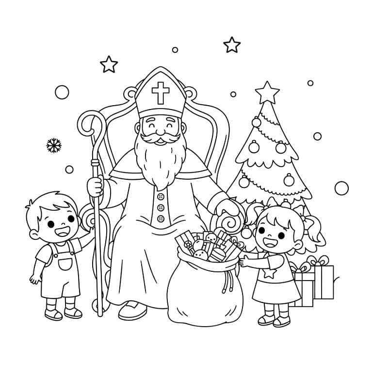 Målarbild Sankt Nikolaus med barn