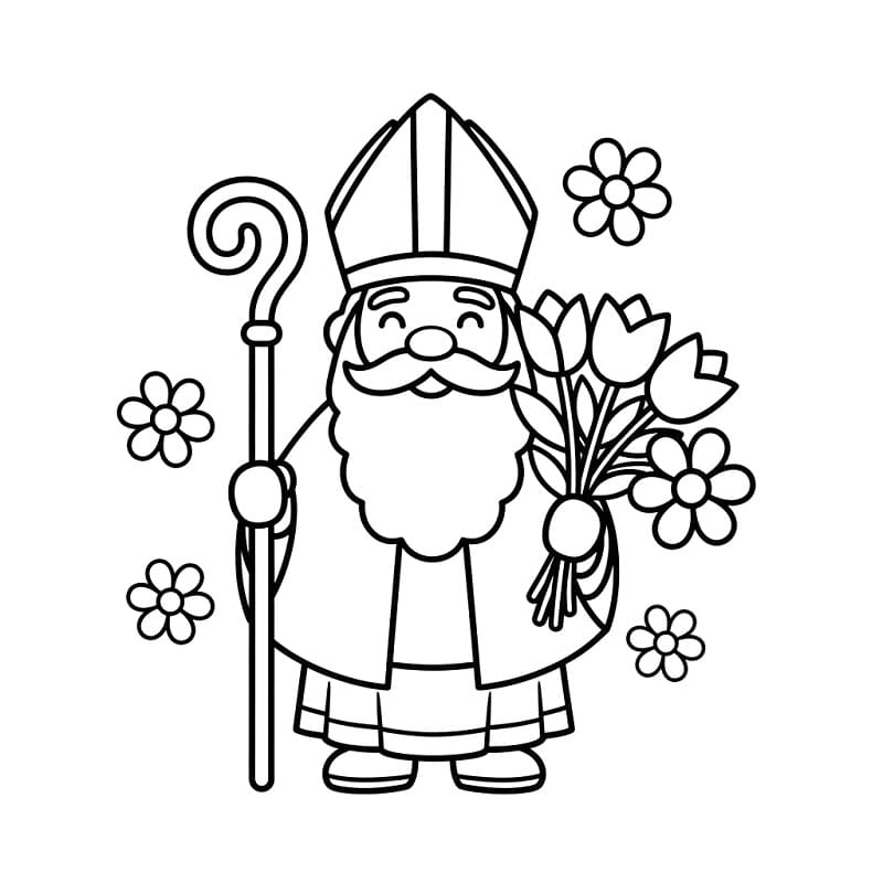Målarbild Sankt Nikolaus med blommor