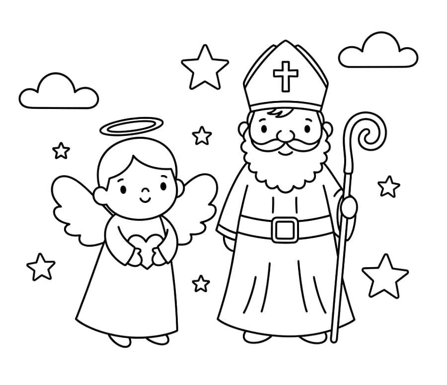 Målarbild Sankt Nikolaus och ängeln