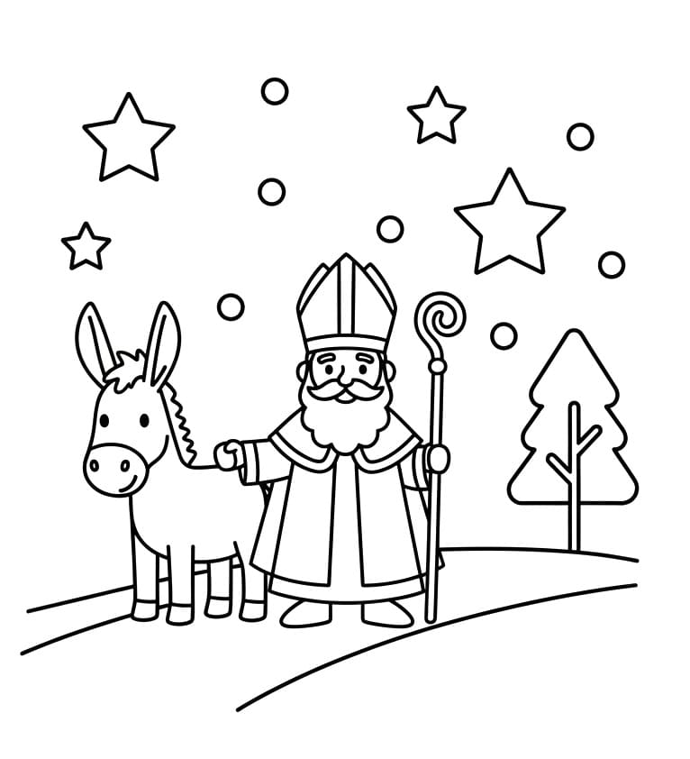 Målarbild Sankt Nikolaus och åsnan