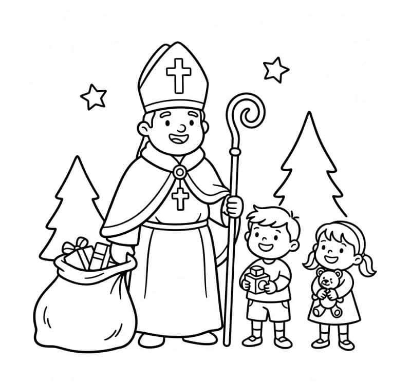 Målarbild Sankt Nikolaus och barn