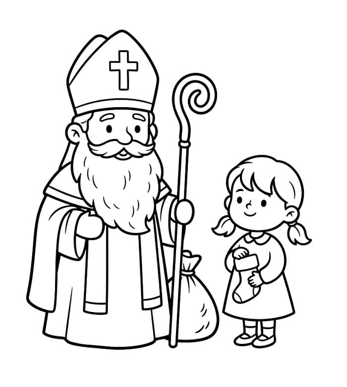 Målarbild Sankt Nikolaus och flicka