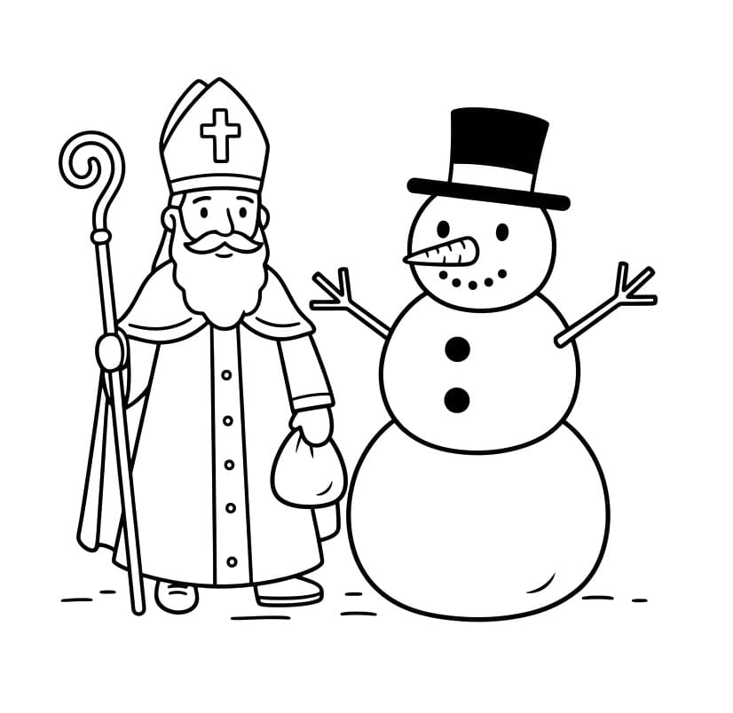 Målarbild Sankt Nikolaus och snögubben