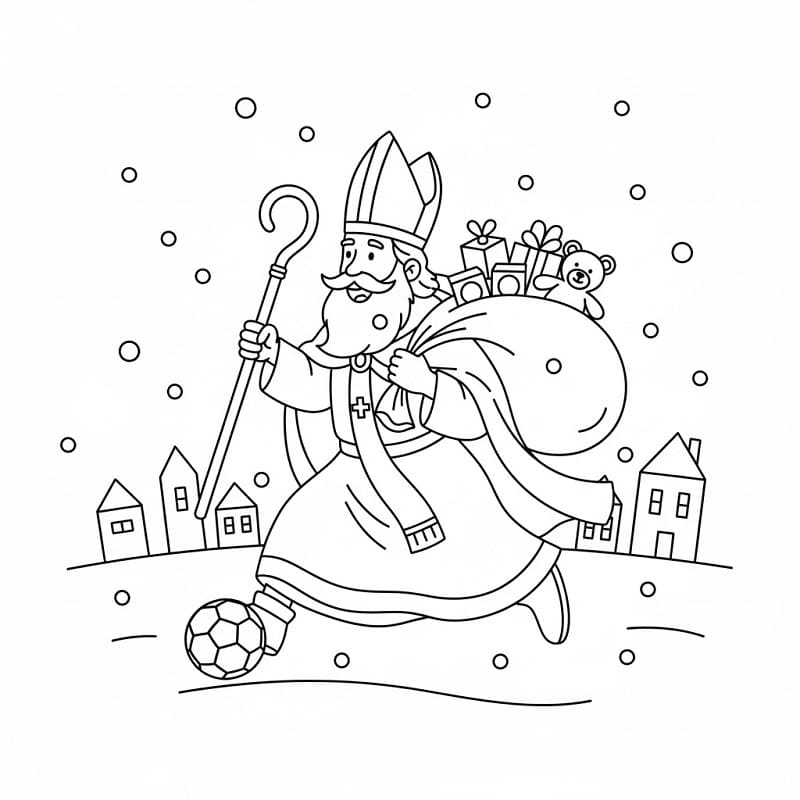 Målarbild Sankt Nikolaus spelar fotboll