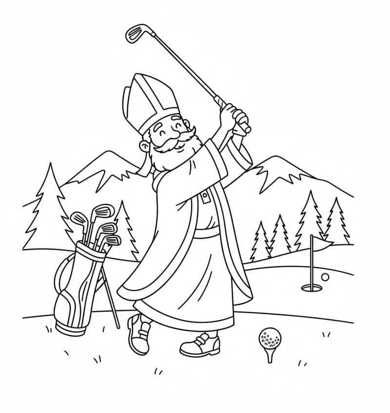 Målarbild Sankt Nikolaus spelar golf