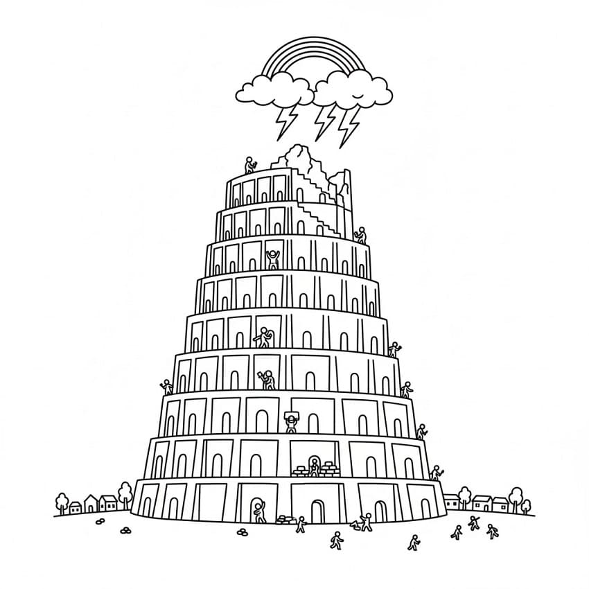 Målarbild Babels Torn Gratis Utskrivbar för Barn