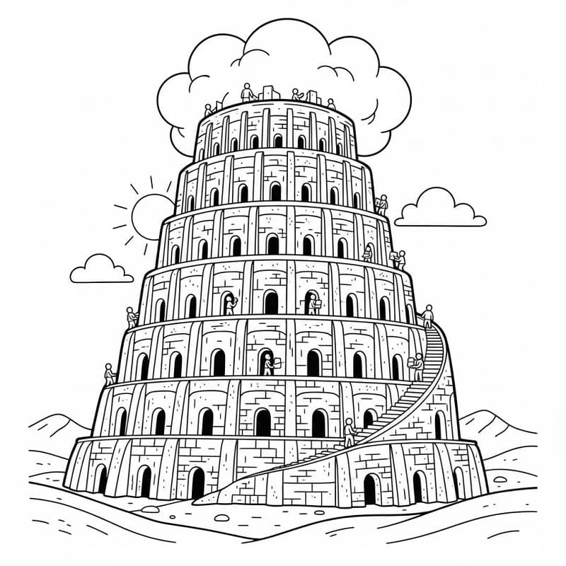Målarbild Babels Torn Gratis Utskrivbar