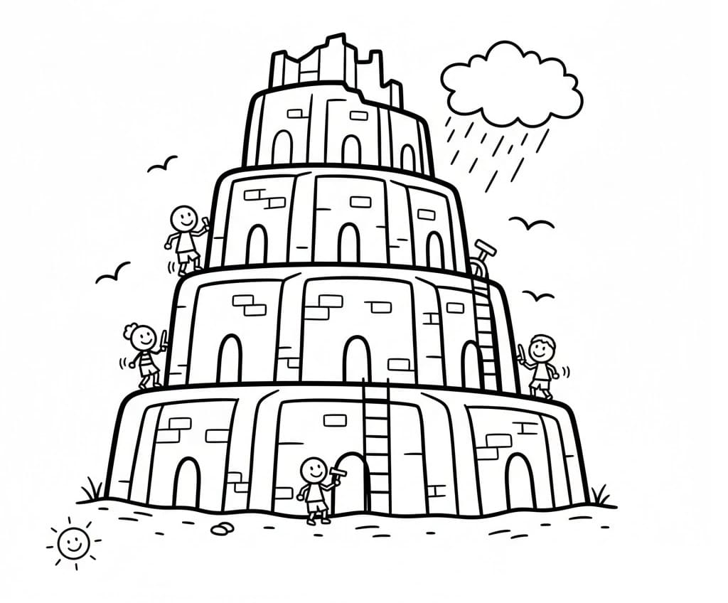 Målarbild Babels Torn Utskrivbar för Barn