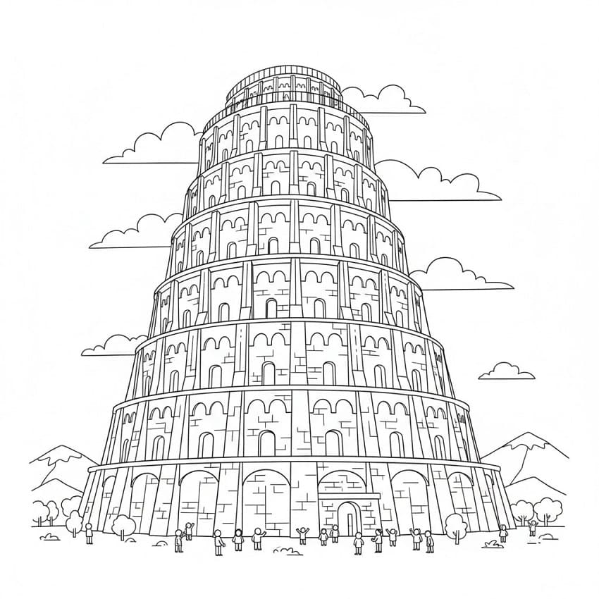 Målarbild Babels Torn Utskrivbar