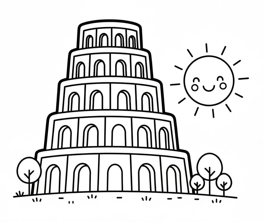 Målarbild Babels Torn för Barn