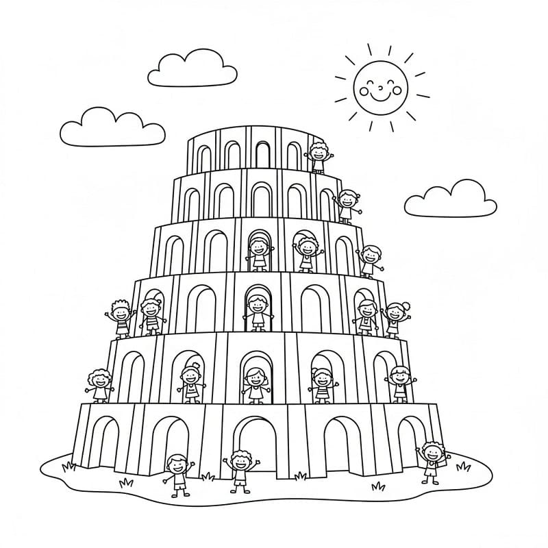 Målarbild Gratis Babels Torn för Barn