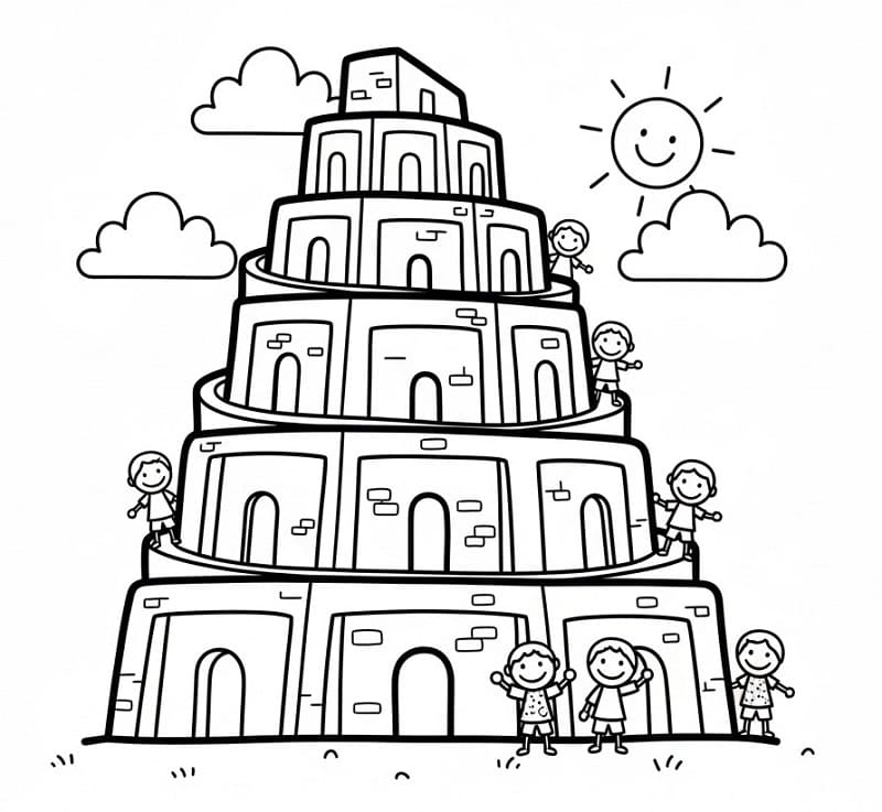 Målarbild Gratis Utskrivbar Babels Torn för Barn