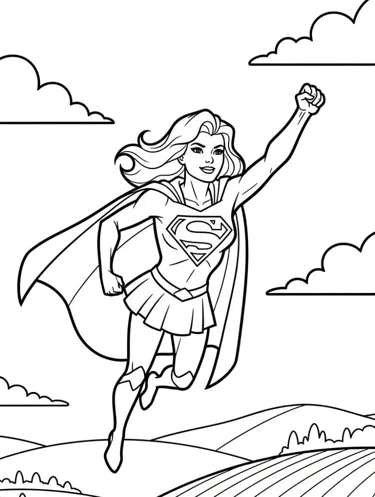 Målarbild Gratis Utskrivbar Supergirl för Barn