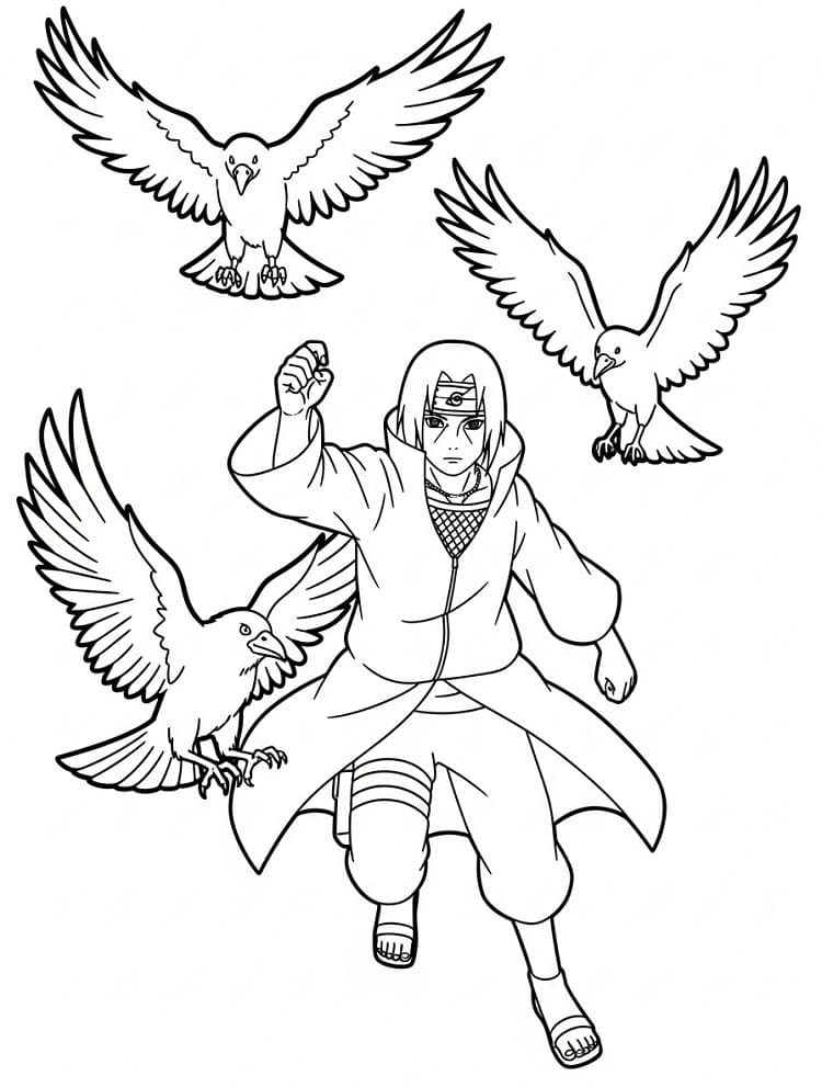 Målarbild Itachi med kråkor