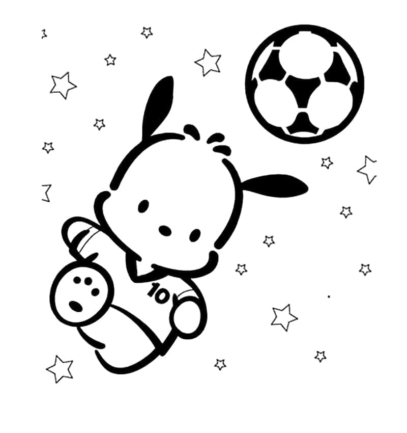 Målarbild Pochacco spelar fotboll